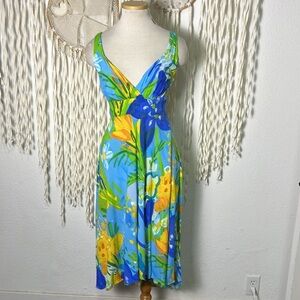 Jams World Blue, Green & Yellow Floral Midi Dress